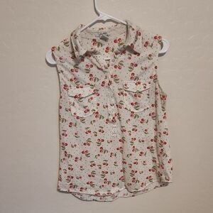 Cherry Print Sleeveless Blouse